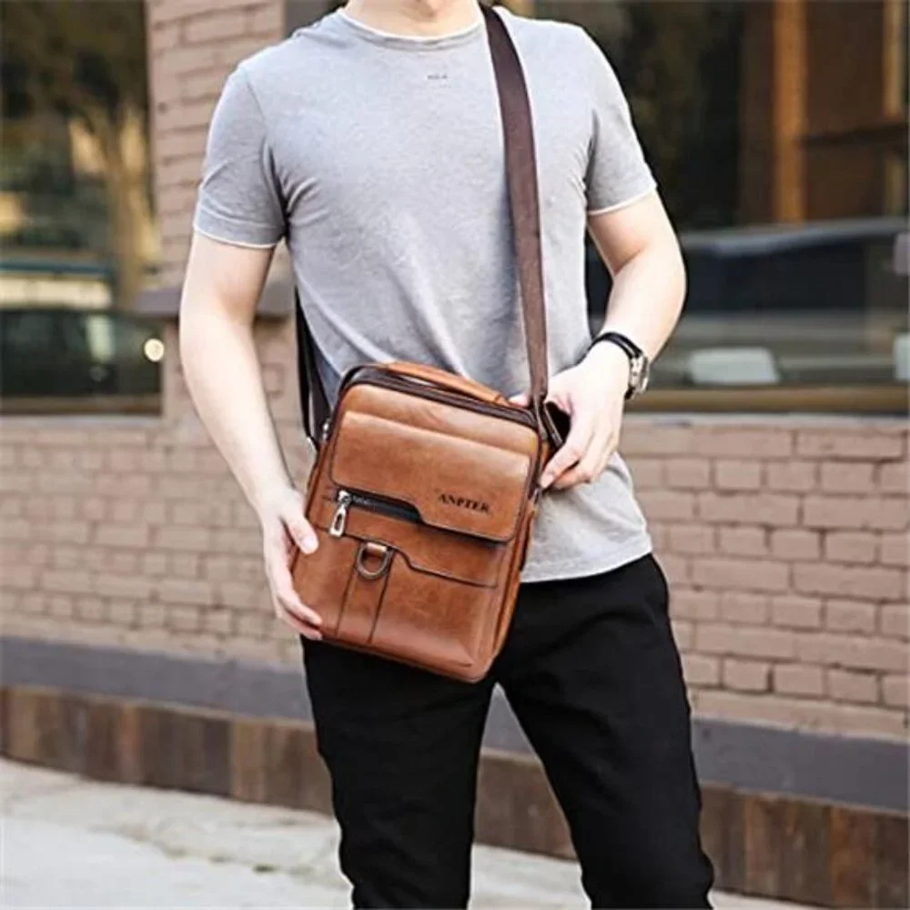 Messenger Bag for Men Crossbody Shoulder Purse Small Vintage PU Leather Satchel